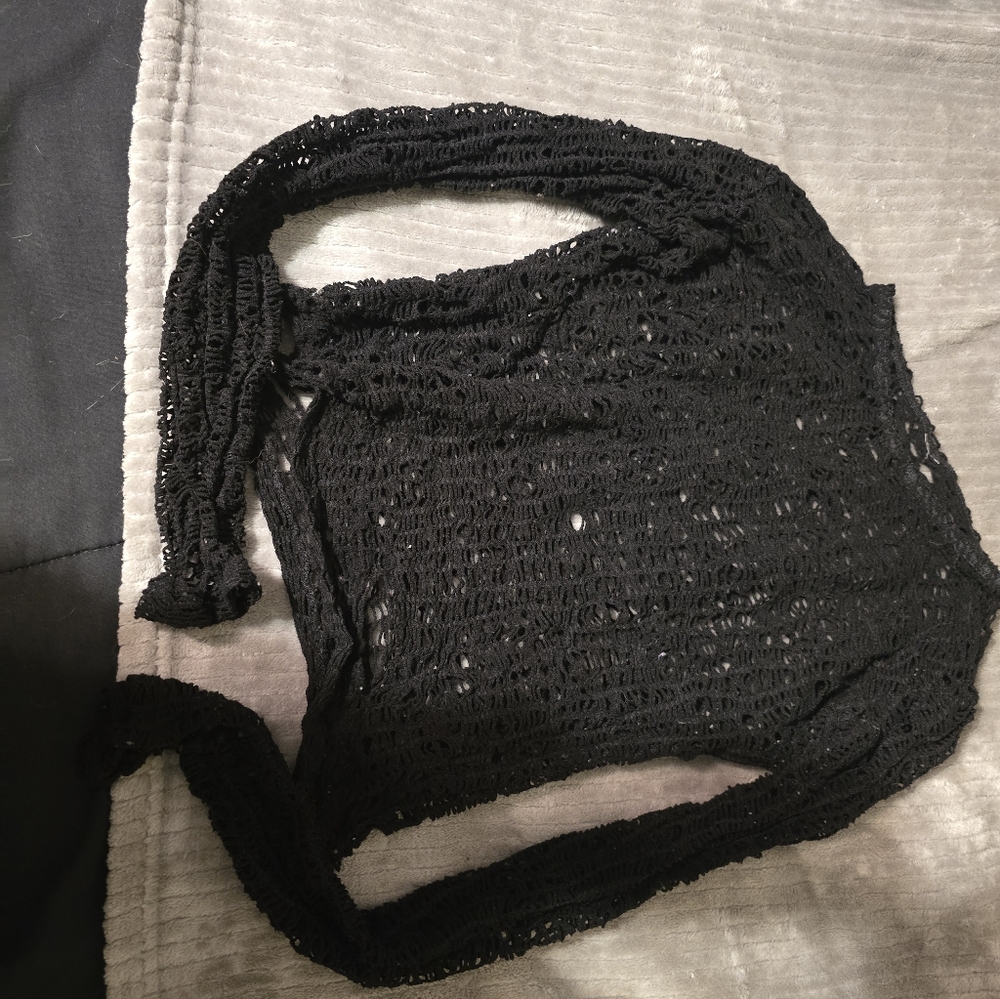 Black Crochet Fishnet Women's Top